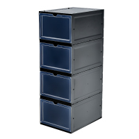 aj鞋盒球鞋收纳盒透明塑料篮球鞋柜球鞋收藏展示柜省空间装鞋神器 黑色4个装[磁吸拉门] 34x25x18.2cm