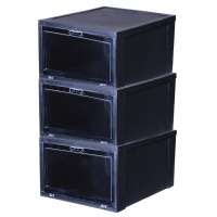 aj篮球鞋鞋盒加厚透明塑料收纳盒球鞋展示柜亚克力防尘潮鞋柜鞋架 黑色3只装 36x29x19cm