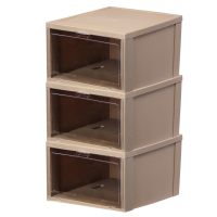 鞋盒储物展示防氧化塑料球鞋收藏直立收纳高帮球鞋AJ鞋架 棕色3只装 36x29x19cm