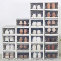 推拉鞋盒网红鞋柜球鞋收纳神器塑料盒子抽屉式家用透明鞋子收纳盒 小号(18个装)灰色 1x1x1cm