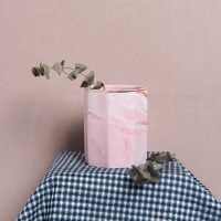 ins风化妆刷收纳筒刷桶刷子收纳 桌面眼影刷收纳盒刷筒 化妆刷桶 菱形水墨粉-大理石化妆刷筒