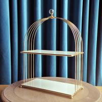 北欧简约金色储物架化妆品收纳盒桌面护肤品梳妆台香水收纳置物架 浴室置物架大号[白]