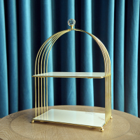 北欧简约金色储物架化妆品收纳盒桌面护肤品梳妆台香水收纳置物架 浴室置物架小号[白]