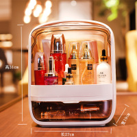 网红化妆品收纳盒家用护肤品口红桌面整理置物架防尘梳妆台大容量 珍珠白方形水晶款[小号]