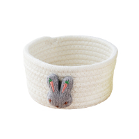 桌面收纳框 棉线床头置物篮筐环保卡通玄关 茶几钥匙化妆品收纳盒 米白兔子棉线筐