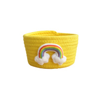 桌面收纳框 棉线床头置物篮筐环保卡通玄关 茶几钥匙化妆品收纳盒 黄色彩虹棉线筐