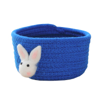 桌面收纳框 棉线床头置物篮筐环保卡通玄关 茶几钥匙化妆品收纳盒 蓝色绒兔棉线筐