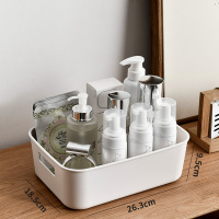 杂物收纳筐化妆品收纳盒家用厨房整理盒学生桌面零食储物盒小盒子 象牙白(中号)加厚款