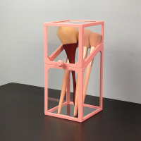 玻璃防尘化妆刷收纳桶女ins风刷具桶眉笔美妆刷子收纳盒笔筒架 单独粉色四边形刷桶(无珍珠)