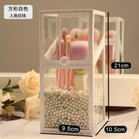 唇釉化妆刷筒美妆刷子眉笔化妆品收纳盒翻盖桌面亚克力防尘大容量 [四边形]白色玻璃刷桶(送人鱼珍珠)