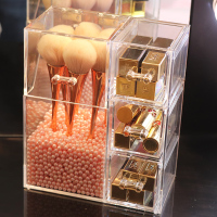唇釉化妆刷筒美妆刷子眉笔化妆品收纳盒翻盖桌面亚克力防尘大容量 多功能刷筒抽屉版+粉色珠(约3500颗)