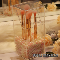 唇釉化妆刷筒美妆刷子眉笔化妆品收纳盒翻盖桌面亚克力防尘大容量 方形有盖刷桶+粉白珍珠(数量不多)