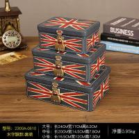 复古马口铁盒子带锁收纳盒密码盒桌面ins储物首饰盒化妆收纳铁盒 浅灰色A款米字旗套装