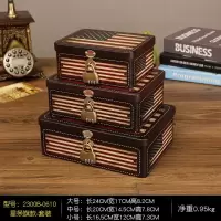 复古马口铁盒子带锁收纳盒密码盒桌面ins储物首饰盒化妆收纳铁盒 黑款星条旗套装