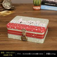 复古马口铁盒子带锁收纳盒密码盒桌面ins储物首饰盒化妆收纳铁盒 玫红色圣诞夜中号