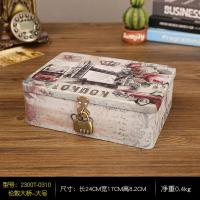 复古马口铁盒子带锁收纳盒密码盒桌面ins储物首饰盒化妆收纳铁盒 浅蓝色伦敦大桥大号