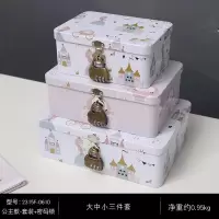 复古马口铁盒子带锁收纳盒密码盒桌面ins储物首饰盒化妆收纳铁盒 浅棕色公主款套装