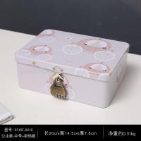 复古马口铁盒子带锁收纳盒密码盒桌面ins储物首饰盒化妆收纳铁盒 巧克力色公主款中号