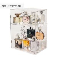 网红防尘化妆品香水收纳盒带盖亚克力立柜双层家用护肤品置物架 [可叠加]双层香水收纳柜(带小阶梯)(阶梯和收纳柜分开发货)