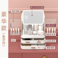 化妆品收纳盒置物架首饰带镜子化妆镜一体化妆护肤品收纳化妆盒 豪华款[首饰架+LED镜子+柜内灯]