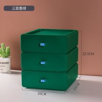 桌面收纳盒办公室学生ins抽屉式多层大号多功能文件文具桌上收纳 三层架[森林绿]