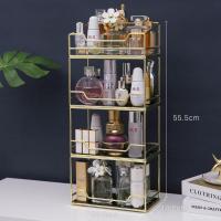 化妆品收纳盒家用桌面梳妆台香水口红护肤品旋转置物架网红卫生间 方形顶层+三个大号[总高55.5cm]