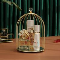 化妆品收纳盒家用桌面梳妆台香水口红护肤品旋转置物架网红卫生间 单层鸟笼香水架