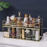 化妆品收纳盒家用桌面梳妆台香水口红护肤品旋转置物架网红卫生间 两个方形顶层+两个大号[总高50cm]