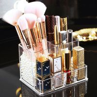 透明亚克力化妆刷桶口红美妆蛋化妆品收纳盒梳妆台桌面眉笔粉刷筒 6016+ABS白色珍珠