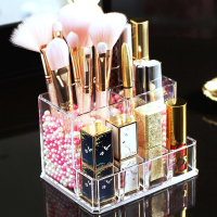 透明亚克力化妆刷桶口红美妆蛋化妆品收纳盒梳妆台桌面眉笔粉刷筒 6016+ABS粉白珍珠
