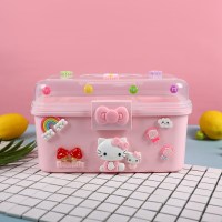 儿童发夹饰品整理盒发饰收纳盒卡通家用宝宝小号收纳箱桌面百宝箱 粉色新款大号单层一个隔板