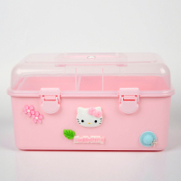 儿童发夹饰品整理盒发饰收纳盒卡通家用宝宝小号收纳箱桌面百宝箱 粉色中号单层一个隔板