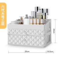 桌面化妆品收纳盒首饰整理学生护肤品梳妆宿舍整理置物架家用简约 [6代大号3层]优雅白水晶拉手钻石纹设计
