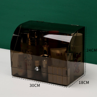 防尘化妆品收纳盒桌面置物架口红护肤品置物架梳妆台大容量收纳盒 大号透黑防尘圆顶