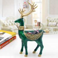 进口钥匙收纳神器北欧ins桌面玄关放钥匙的收纳盒家居创意摆件 绿色翡翠色吉祥鹿站鹿