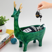 进口钥匙收纳神器北欧ins桌面玄关放钥匙的收纳盒家居创意摆件 天蓝色小鹿翡翠色