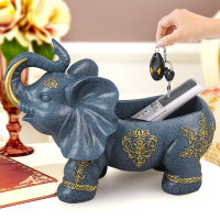 进口钥匙收纳神器北欧ins桌面玄关放钥匙的收纳盒家居创意摆件 浅蓝色吉祥象蓝金色