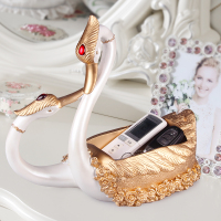 进口钥匙收纳神器北欧ins桌面玄关放钥匙的收纳盒家居创意摆件 蓝色天鹅白+橘黄金