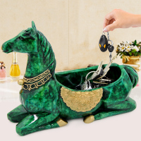 进口钥匙收纳神器北欧ins桌面玄关放钥匙的收纳盒家居创意摆件 杏色神马翡翠色