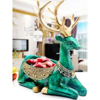 进口钥匙收纳神器北欧ins桌面玄关放钥匙的收纳盒家居创意摆件 浅绿色翡翠色吉祥鹿卧鹿