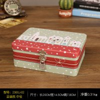 桌面收纳盒盒储物盒带锁密码化妆品首饰盒学生马口铁盒子大号 圣诞夜中号