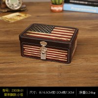 桌面收纳盒盒储物盒带锁密码化妆品首饰盒学生马口铁盒子大号 星条旗小号