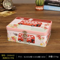 桌面收纳盒盒储物盒带锁密码化妆品首饰盒学生马口铁盒子大号 玫红色旅游巴士-中号