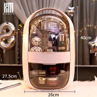 网红化妆品收纳盒桌面防尘大容量抖音同款家用梳妆台护肤品置物架 (太空胶囊款透明+粉)