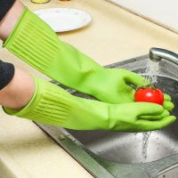 绿色38厘米[1双装] M码(中号)|56cm加长家用洗碗洗衣家务厨房清洁防水橡胶加厚弹力塑胶劳保手套