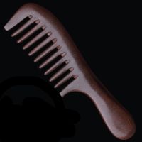 大号檀木圆柄宽齿[20.5cm]|黑檀木梳子女家用防静电脱发木头梳子男大宽齿卷发梳子木梳桃木梳
