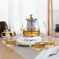 煮茶器套装耐热养生玻璃煮茶炉蒸汽煮茶壶加热小电热炉家用熬茶壶|单壶+煮茶炉+4杯 400毫升福雅黄