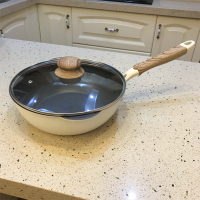 升级新品24cm28cm煎炒锅深煎锅不粘锅平底锅炒锅家用电磁炉高颜值|28cm大气白+盖