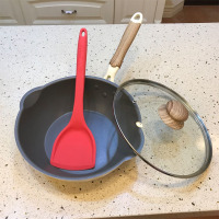 升级新品24cm28cm煎炒锅深煎锅不粘锅平底锅炒锅家用电磁炉高颜值|24cm大气白+盖+红铲