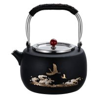 陶瓷玻璃铁壶大功率电陶炉功夫茶炉家用茶壶烧水泡茶办公室煮茶器|仙鹤提梁壶--雅黑